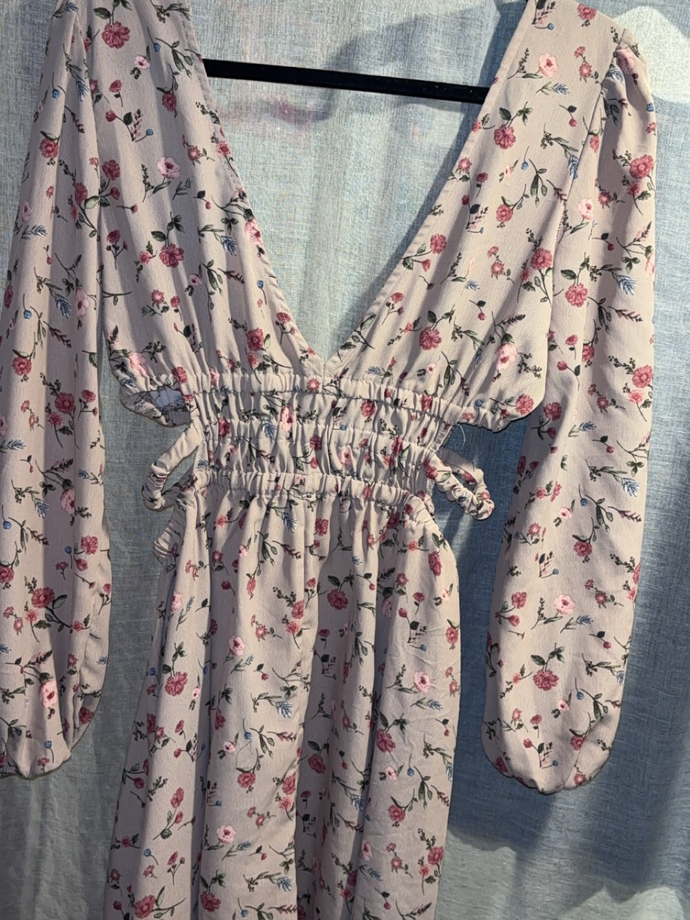 Forever 21 Beige Midi Dress with Pink Floral Print